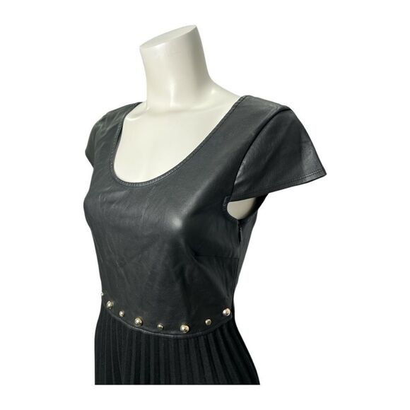 Armani‎ Exchange Black Faux Leather Pleated Studded Dress Sz 4 - Picture 2 of 11